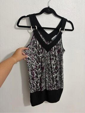 Black & Purple Animal-Print Ring-Detail Tank
